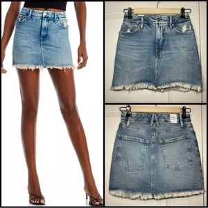 Good American Light Blue Frayed Denim Mini Skirt